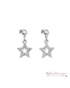 Earrings, Star with Swarovski®-crystals, crystal, silver