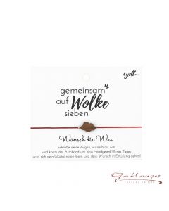 Armband, Glücksknoten mit Wolke, weinrotes Band