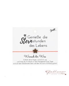 Good luck bracelet with star made of wood, coral colored ribbon ribbon