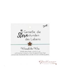 Good luck bracelet with star made of wood, green ribbon