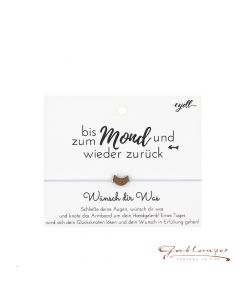 Good luck bracelet with moon made of wood, gray ribbon