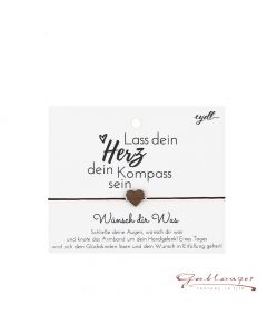 Armband, Glücksknoten mit Herz, schwarzes Band