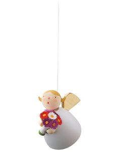 Holzfigur, Schutzengel schwebend mit Blumen, handgefertigt, 3,5 cm